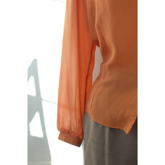 Vintage 50s/60s Orange Sheer Pearl Button-Up Pleated Shirt - Picture 11 of 16